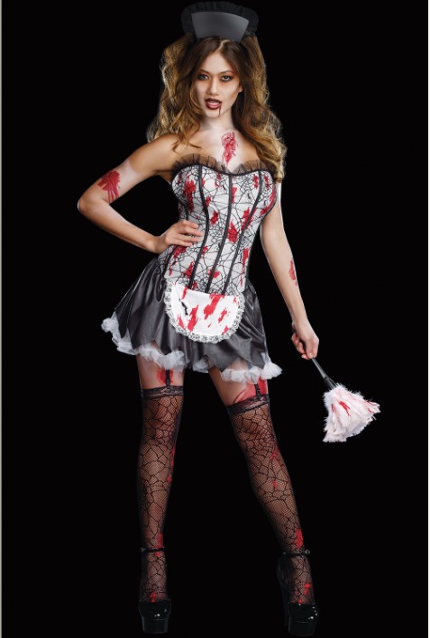 Halloween Zombie French Maid Costume